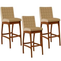 Imagem de Kit 03 Banquetas Altas Mila Linho Bege Escuro