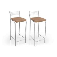 Imagem de Banqueta Sala De Jantar Gênova 2B705Cr Kit 2 Un Cromado/Linho Capuccino - Kappesberg