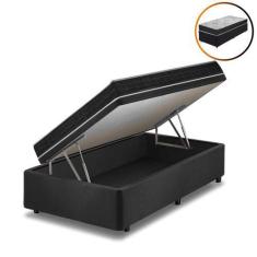 Imagem de Cama Box Com Baú Solteiro Preta + Colchão San Francisco Ortopédico Esp