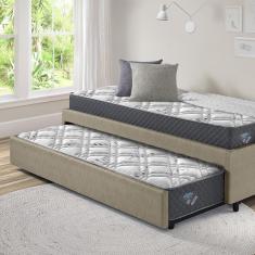 Imagem de Bicama Solteiro Linho Bege Com Dois Colchões Adapto Mola Ensacada 88x188