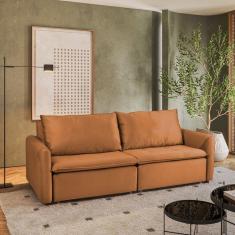Imagem de Sofá Cama Retrátil e Reclinável 4 Lugares 225cm em Veludo com Molas Greta Yescasa Terracota