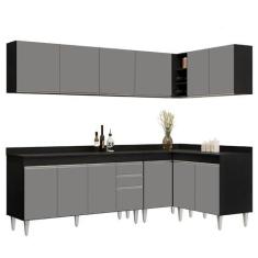 Imagem de Armário de Cozinha Modulado de Canto 6 Peças CP32 Balcão com Tampo Preto/Cinza - Lumil