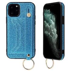 Imagem de Carteira de couro com alça de pulso brilhante para iPhone 6 7 8 Plus 13 12 11 Pro Max XR XS Max X com capa de telefone, azul, para iPhone XR