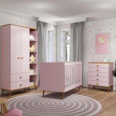 Imagem de Guarda-Roupa Bartira Ternura com 5 Nichos, 2 Portas, 2 Gavetas + Cômoda Ternura com 5 Gavetas + Berço Móveis Estrela Ternura