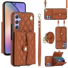 Imagem de Capa carteira para Samsung Galaxy A54 5G com 4 pontos de cartão, capa flip de couro transversal com bloqueio de RFID, capa de telefone com fivela magnética, alça de pulso à prova de choque para