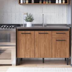 Imagem de Balcão de Cozinha para Pia 3 Portas 1 Gaveta Giovanna Freijó/preto