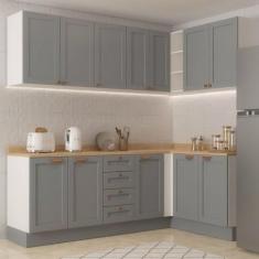 Imagem de Cozinha Modulada 6 Peças 3 Armários Aéreos e Nichos, 3 Balcões Cabecasa Madeiramadeira Cinza/branco