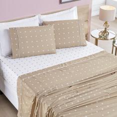 Imagem de Jogo Cama Lençol Meggy Poá Queen Bolinhas Micropercal Cáqui