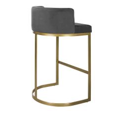 Imagem de Banqueta Alta Estofada Estrutura Aço Carbono Belly Ii Base Dourada 75cm Suede Cinza