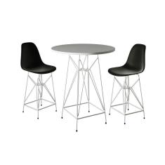 Imagem de Jogo Mesa Bistrô Eames Branca 60Cm 2 Banquetas Preta Base Ferro Branco - Cor: Branco