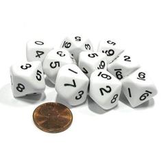 Imagem de Koplow Games 10 Piece Set of 10-Sided D10 Polyhedral Dice - White with Black Numbers