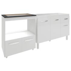 Imagem de Cozinha Armário Balcão Gabinete de Pia Aline 120 cm e Balcão Evelyn para Fogão Cooktop 5 Bocas e Forno Branco