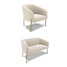 Imagem de Sofá Namoradeira E Poltrona Pé Ferro Dourado Stella Bouclê Bege D03 - D`rossi