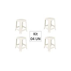 Imagem de Kit 04 banquetas banquinhos de plástico resistente branco Inoplast