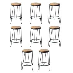 Imagem de Kit 8 Banquetas Guatemala Industrial Em Ferro E Madeira Maciça Marrom