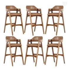 Imagem de Kit 6 Banquetas com Braço Estofado Lua Madeira Imbuia Impermeável Cara