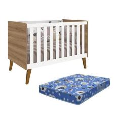 Imagem de Berço Retrô Ayla Branco Fosco/Mezzo com Colchão D18 - Reller Móveis, B