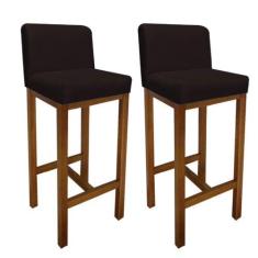 Imagem de Kit 02 Banqueta Alta Com Encosto Aila Cozinha Balcão Bistrô Base Madei