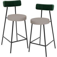 Imagem de Kit 02 Banquetas Baixa Cozinha Sala Jantar Bancada Milão L02 Facto Verde Linho Bege