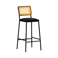 Imagem de Banqueta Gabi Metal com 68cm Altura Encosto Telinha Assento Estofado Corano Preto