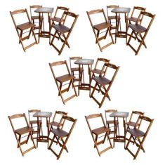 Imagem de Kit 5 Conjuntos Bistrô Mesa com 4 Banquetas Dobráveis de Madeira Perso