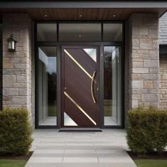 Imagem de Porta de Aluminio Lambril 210x90cm com Puxador Super Oasis Brimak Marrom Corten Dourado