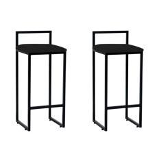 Imagem de Kit 2 Banquetas Alta Aço Preta Assento Preto Preto