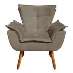 Imagem de Poltrona Opala Suede Marrom Rato Pés Palito D´rossi