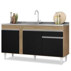 Imagem de Balcão Gabinete Com Pia Inox 150cm 3 Portas 1 Gaveta Dakota Castanho/P
