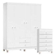 Imagem de Cômoda Gaveteiro E Guarda Roupa 6 Portas Ternura Baby Branco Brilho  I
