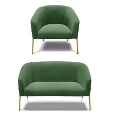 Imagem de Sofá Namoradeira E Poltrona Pé De Ferro Dourado Stella Suede D03 - D'rossi Cor Verde
