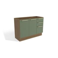 Imagem de Balcão de Pia 120cm 2 Portas 3 Gavetas Kappesberg Nogueira/Verde Oliva