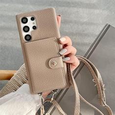 Imagem de Carteira tiracolo de couro bolsa flip para Samsung S23 Ultra S22 Plus S21 S20 S10 S9 S8 Note 20 10 Pro 9 Capa de cartão, cáqui, para S8 Plus