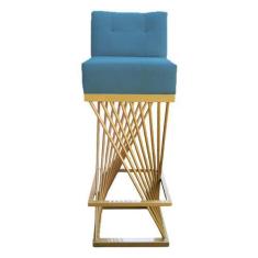 Imagem de Banqueta Luma Base De Ferro Sued Azul Tiffany - D'classe Decor