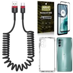 Imagem de Kit Capinha Moto G62 + Cabo Espiral Tipo C + Película 3D - Armyshield