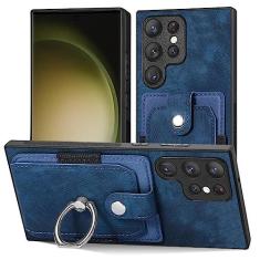 Imagem de Capa de telefone com slot para cartão de carteira para Samsung Galaxy S21 S20 FE S23 S21 Ultra Plus magnético suporte para anel de dedo capa de couro, azul, para Galaxy A14 5G