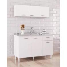 Imagem de Cozinha Modulada Armário Aéreo E Balcão Para Pia Branca 120cm - Poquem