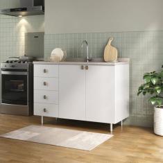 Imagem de Balcão para Pia 100% Mdf Bp 120cm 2 Portas 4 Gavetas Maranello Branco