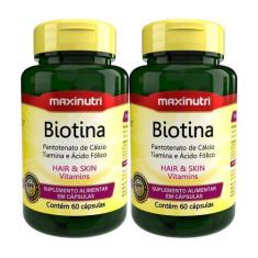 Imagem de Kit 2 Biotina Cabelo Unhas E Vitaminas + Acido Fólico 60Caps - Maxinut