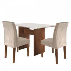 Imagem de Conjunto Sala De Jantar Mesa E 2 Cadeiras Caroline Cel Móveis Chocolate/Off White/Tecido Pena