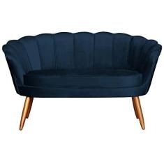 Imagem de Namoradeira Estofada 2 Lugares Para Sala Comercial Pétala Veludo Azul Marinho - LM DECOR