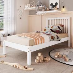 Imagem de Cama de Solteiro Lucy de Madeira Maciça com Lastro Branco