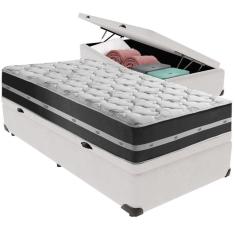 Imagem de Cama Box Baú Branco E Colchão Classic Preto Molas Ensacadas Solteiro Anjos