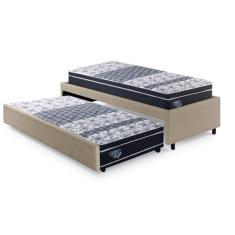 Imagem de Bicama Box Solteirão 96x203 Cm Courino com Dois Colchões Gran Sleep Molas Verticoil Ecoflex Bege/Preto