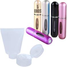 Imagem de Kit 10/5unds Frasco Porta Perfume 5ml + Bisnaga Plástica 30g Tampa Fli
