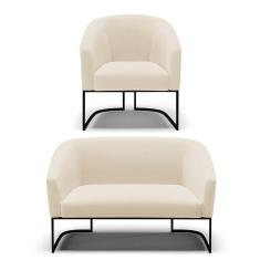 Imagem de Sofá Namoradeira E Poltrona Base Industrial Preto Stella Linho D03 - D`rossi Cor A19 Bege