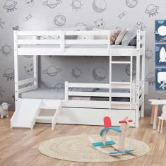 Imagem de Treliche Solteiro Infantil Slim E Mini Escada/escorregador Madeira Maciça Branco Housin