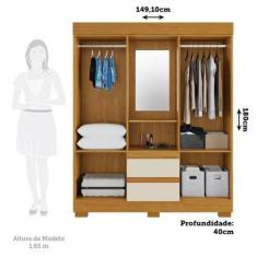 Imagem de Guarda Roupa Capelinha ACP Isabely 4 Portas com Espelho e Pés e gaveta