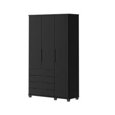 Imagem de Guarda-Roupa Solteiro 3 Portas 4 Gavetas 100% MDF Allen 136 cm - Preto
