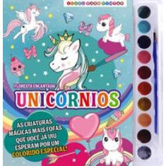 Imagem de Livro para Colorir Floresta Encantada Unicórnios com Aquarela